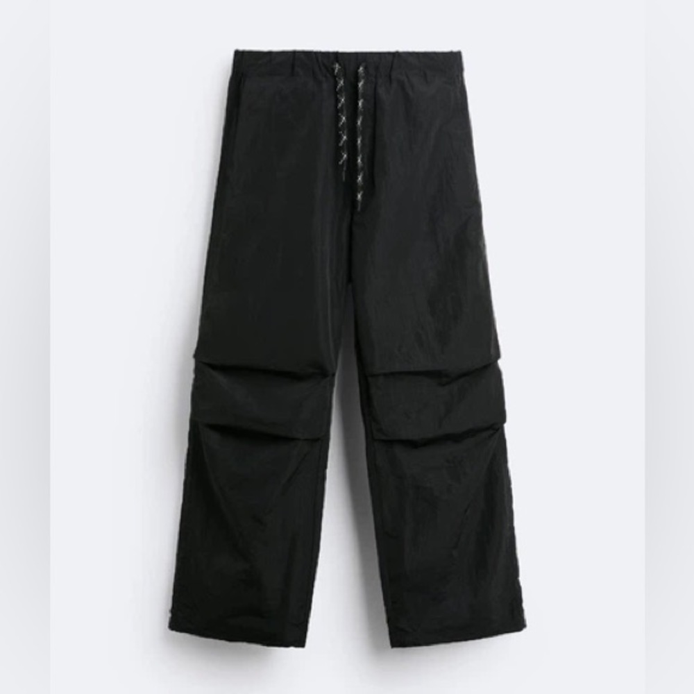 Zara men’s drawstring black parachute pants